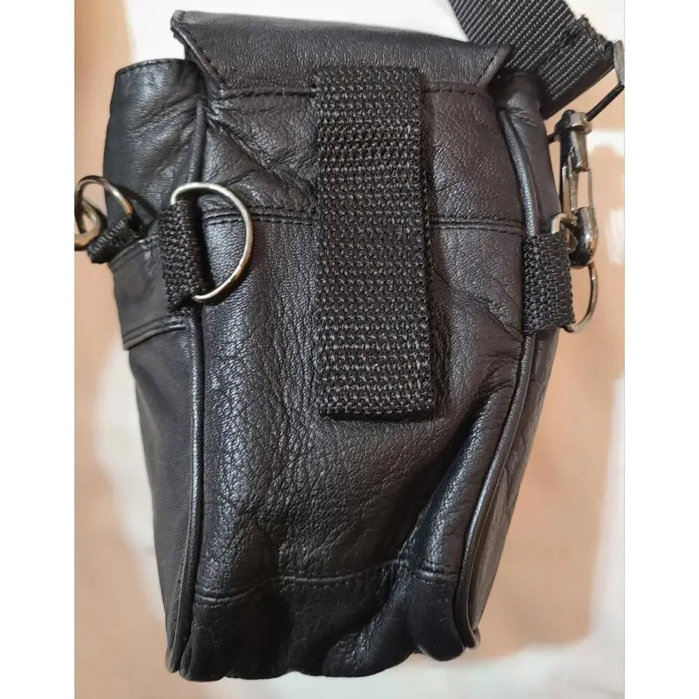 Vintage Black Padded Faux Leather Camera Bag with Adjustable Shoulder Strap EUC